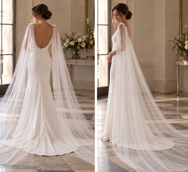 Voiles d'épaules amovibles en tulle ivoire avec longues traînes