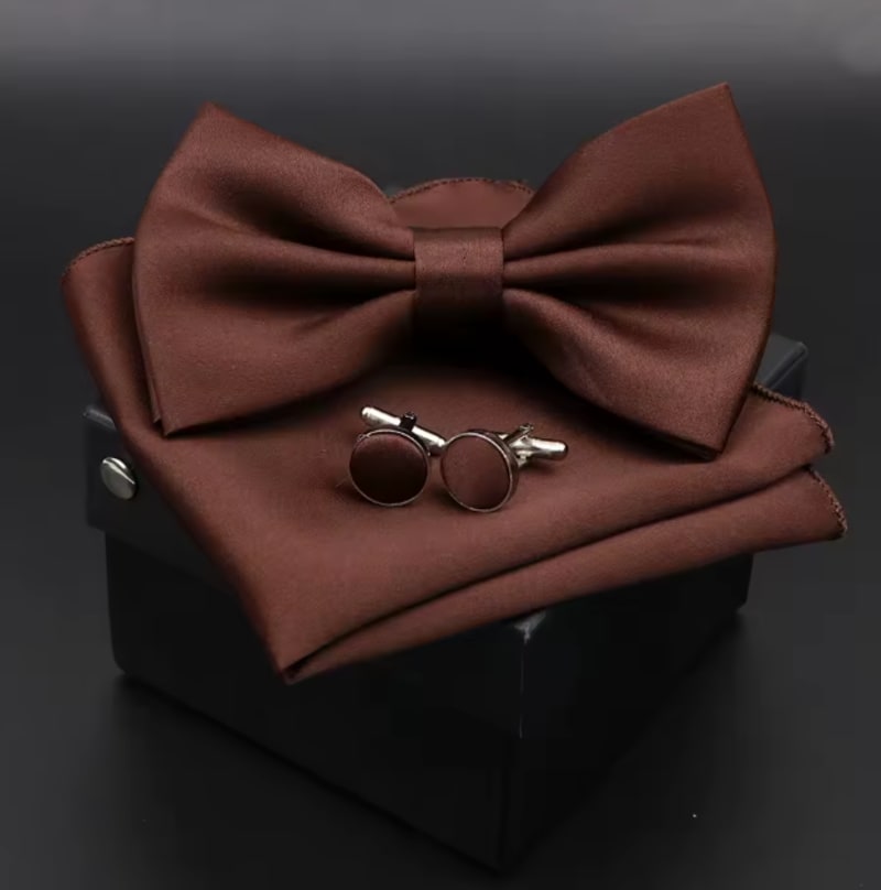 Noeud + pochette + boutons manchette