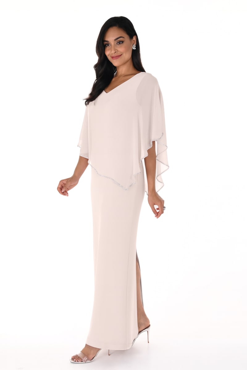 Frédérique — robe longue droite cape boléro asymétrique strass