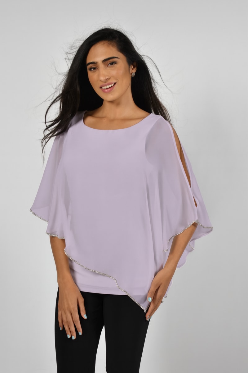 Top Donatienne boléro fluide mousseline bordé de strass argent