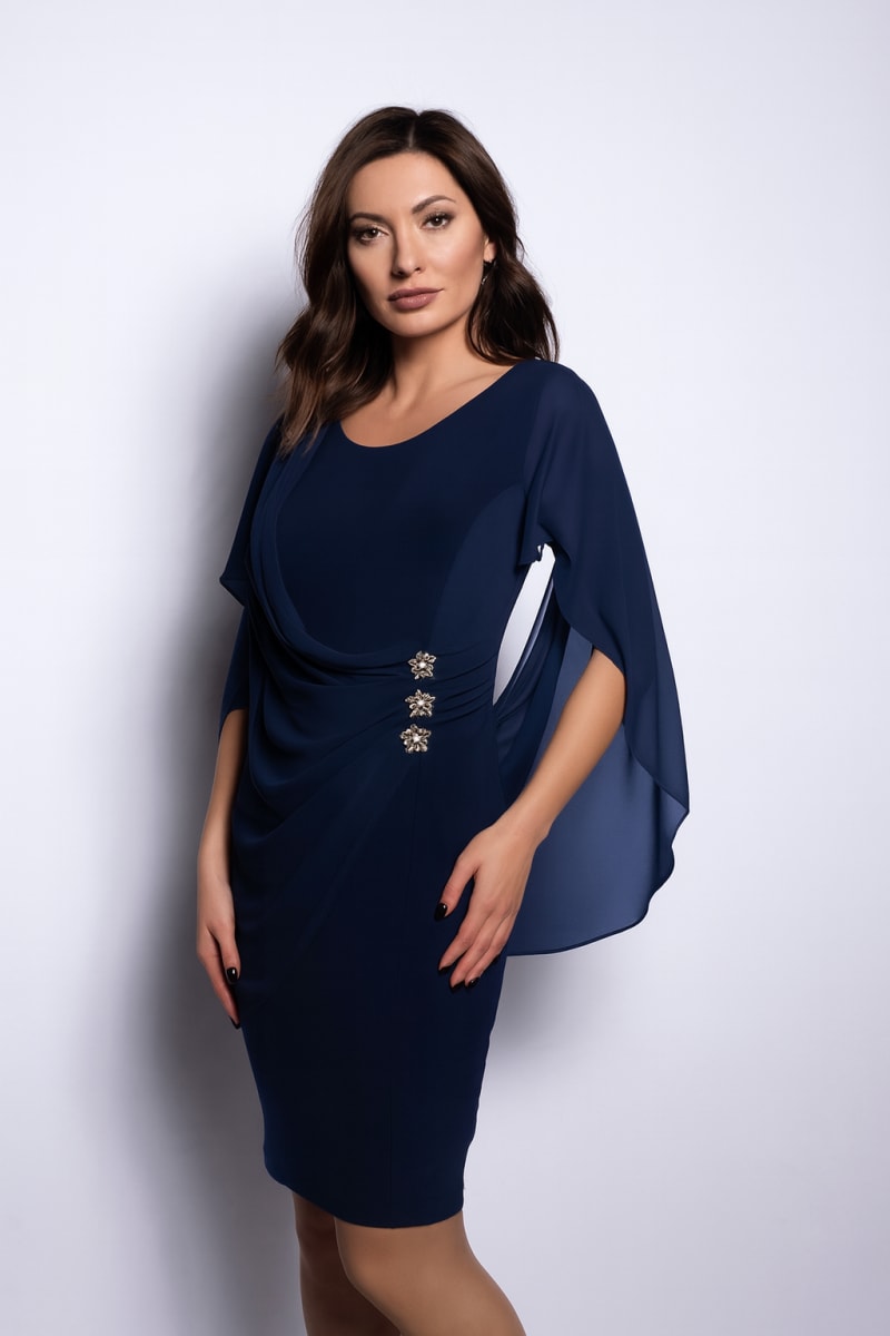 Hermione — robe courte droite mousseline boutons strass
