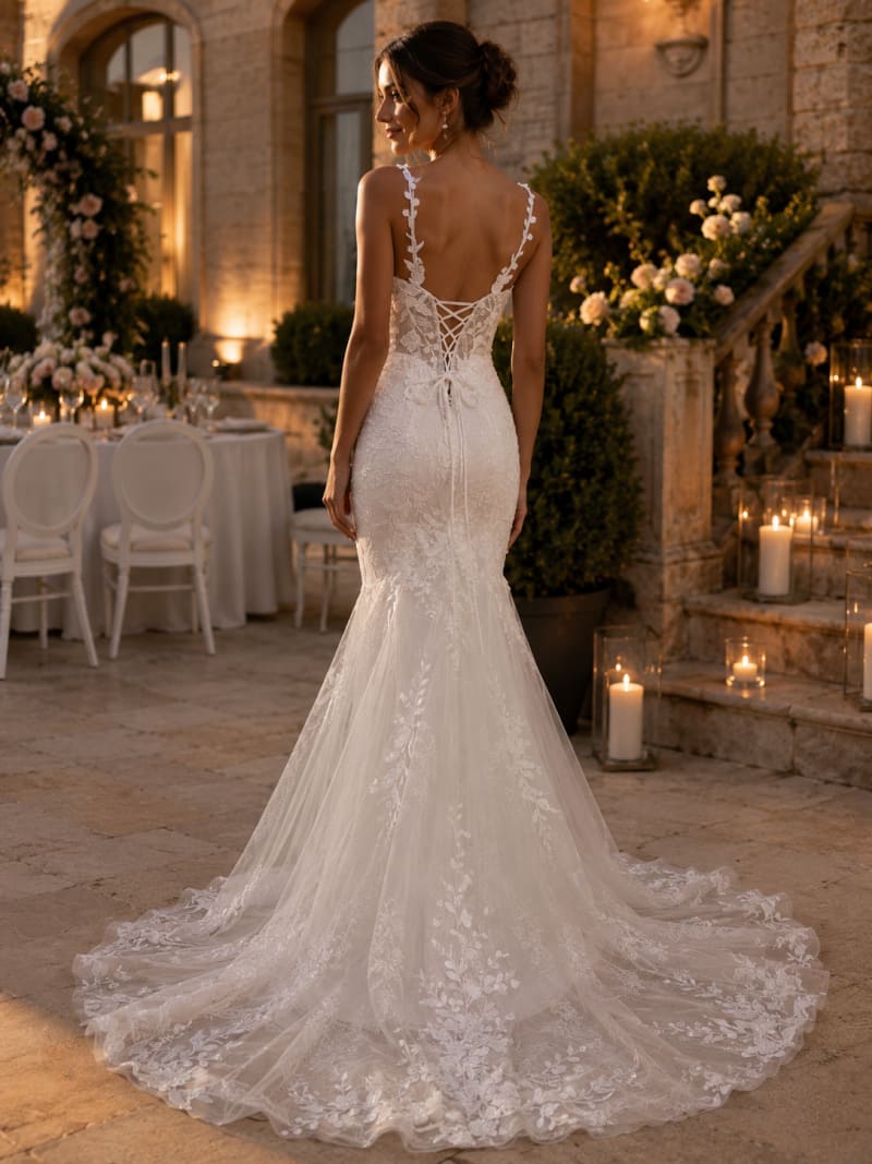 Penny - Robe de mariée longue coupe sirène en tulle et dentelle