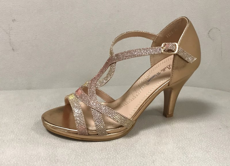 Fleuriane — sandale dorée rosée pailletée talons 6 cm