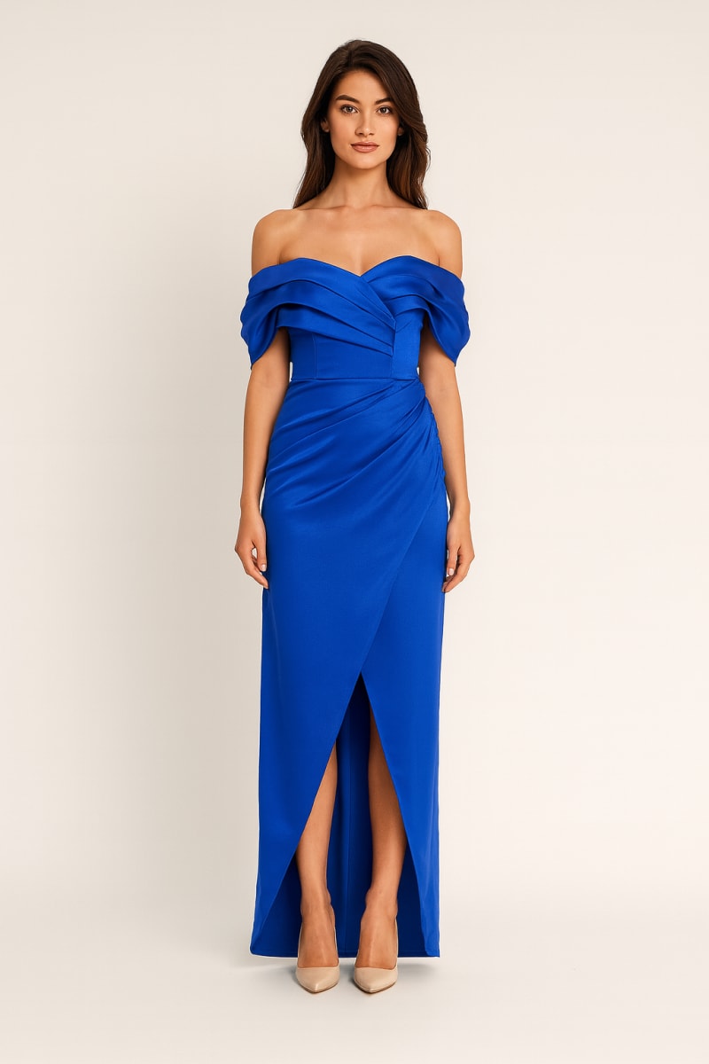 Alessia — robe droite fourreau bustier drapé jupe portefeuille