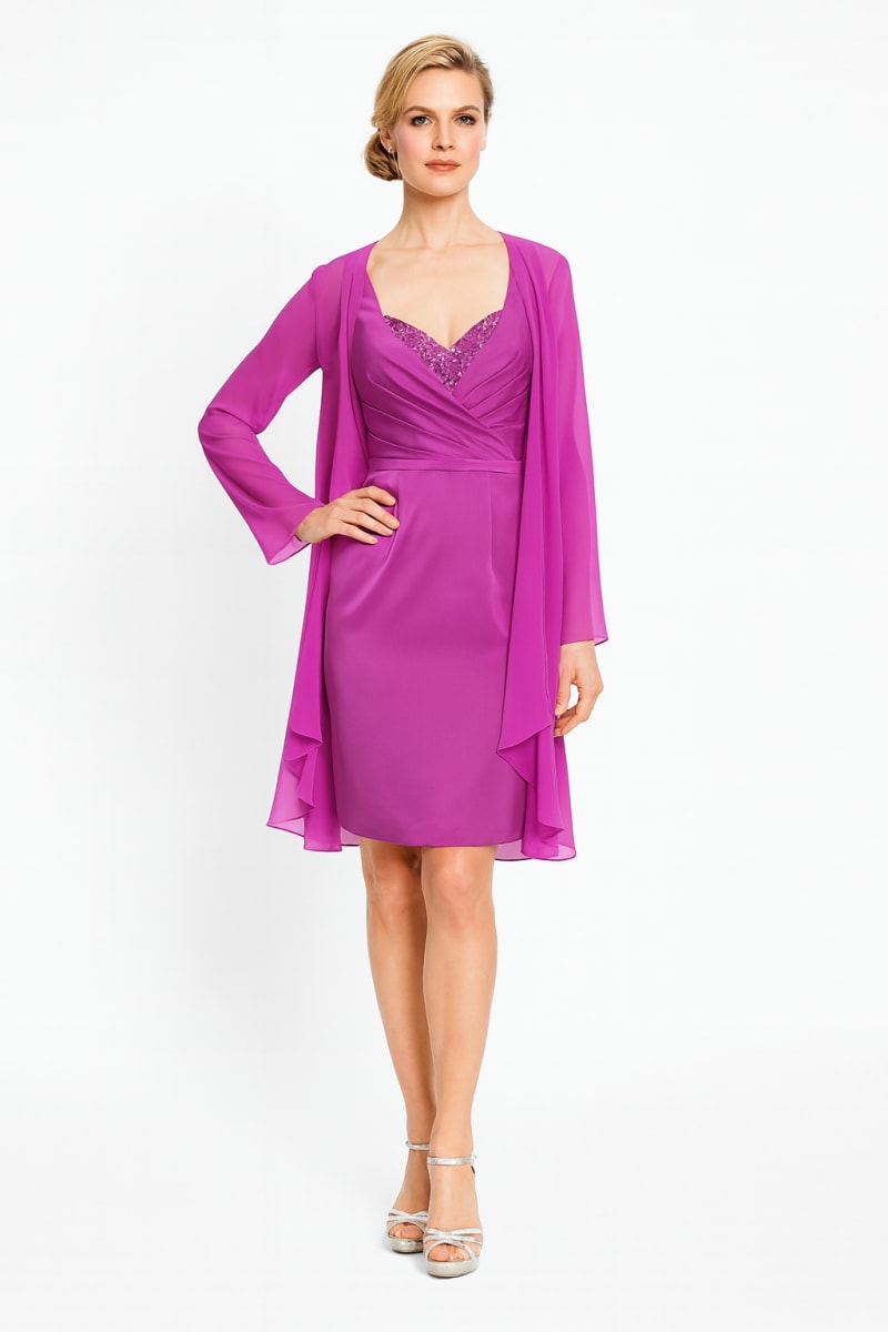 Laelia — ensemble robe satin décolleté cœur pierres manteau mousseline