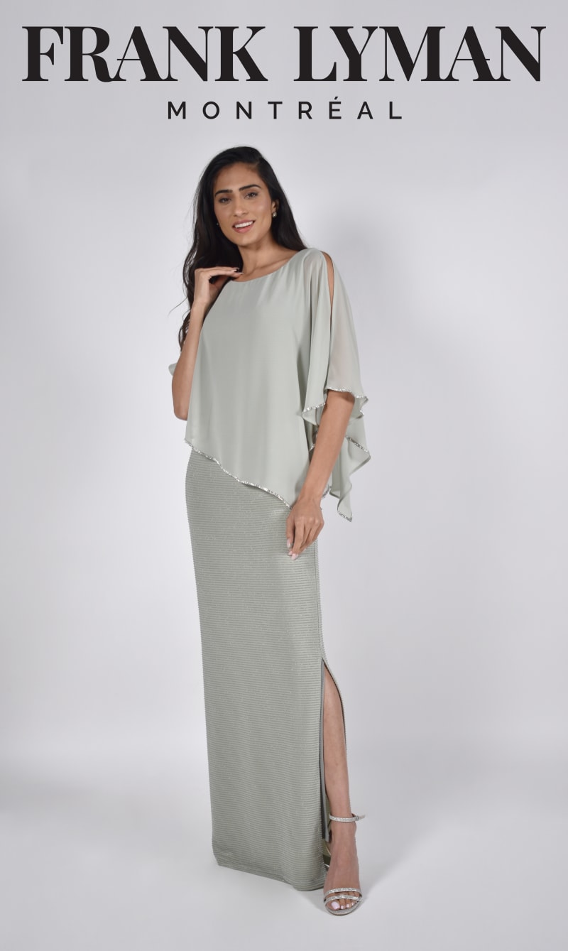 Aleyna — robe longue droite cape mousseline strass fente