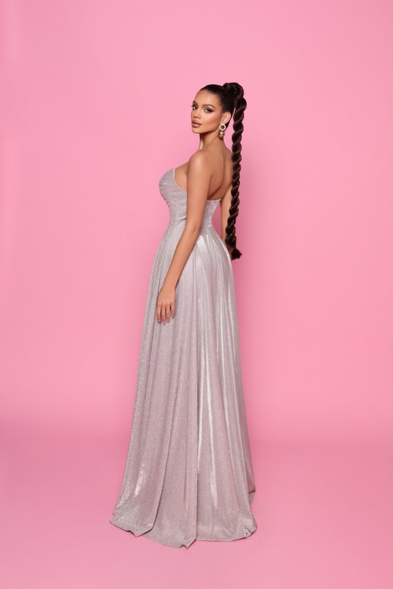 Arielle — robe longue bustier drapé scintillante