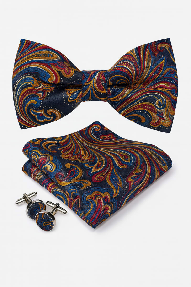 Noeud + pochette + boutons manchette