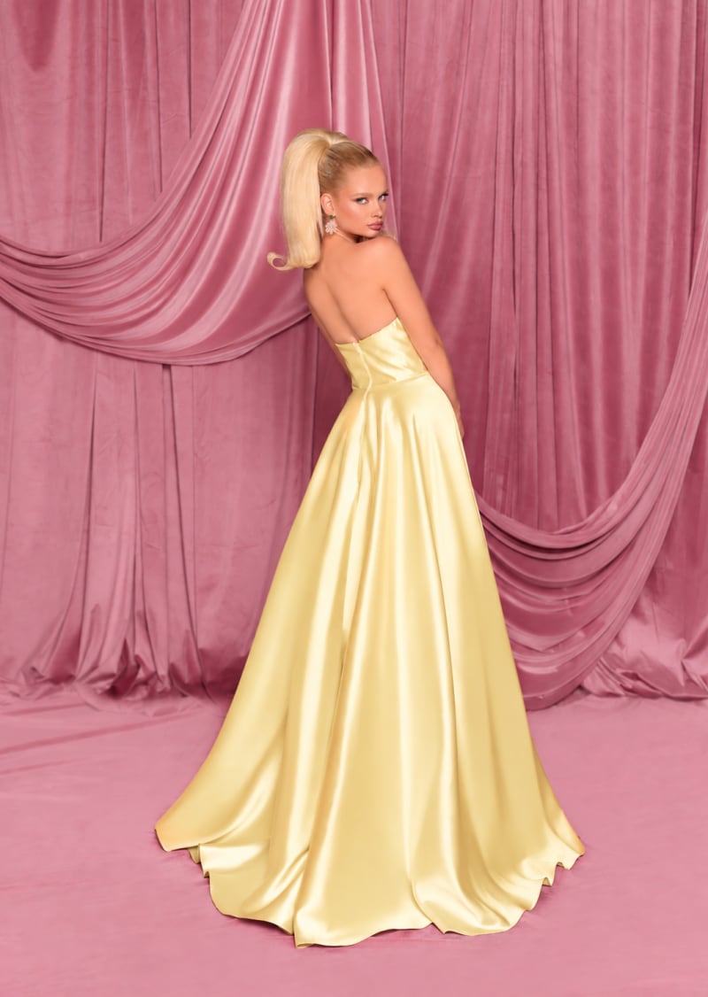 Louana — robe longue bustier drapé satin fendue