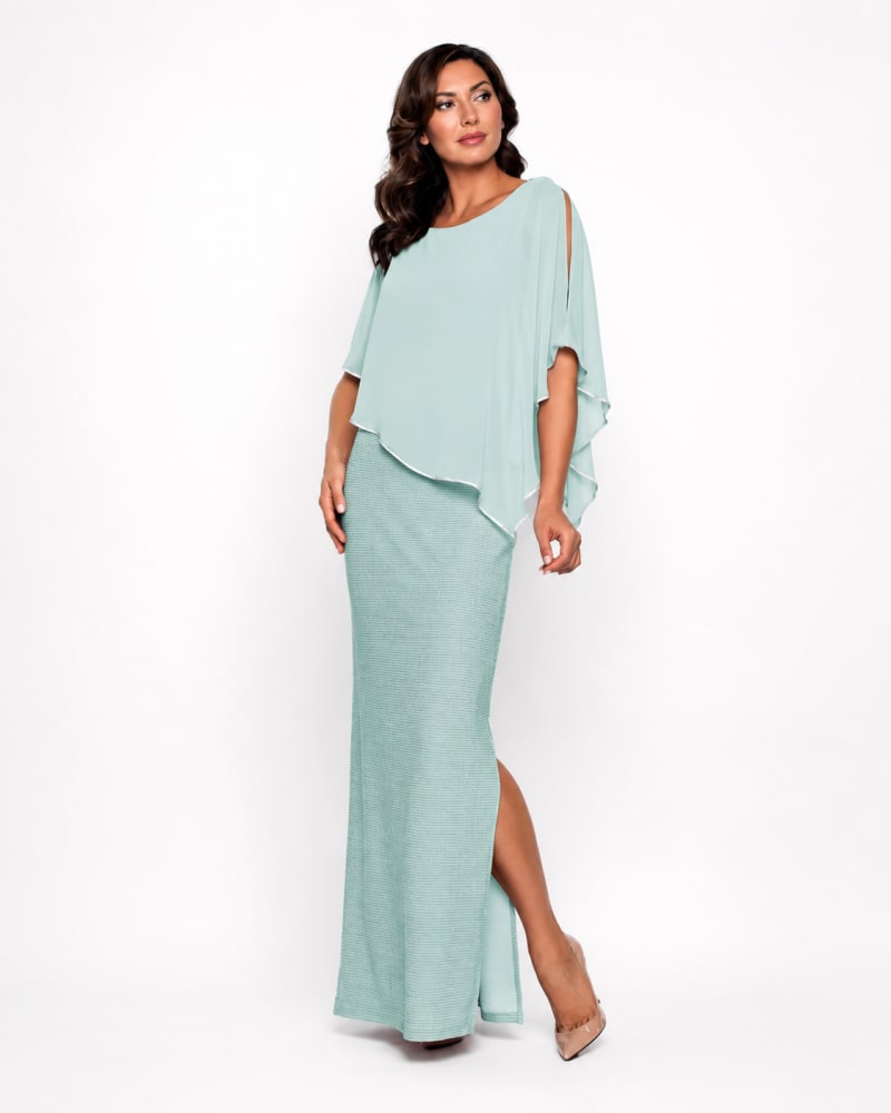 Aleyna — robe longue droite cape mousseline strass fente