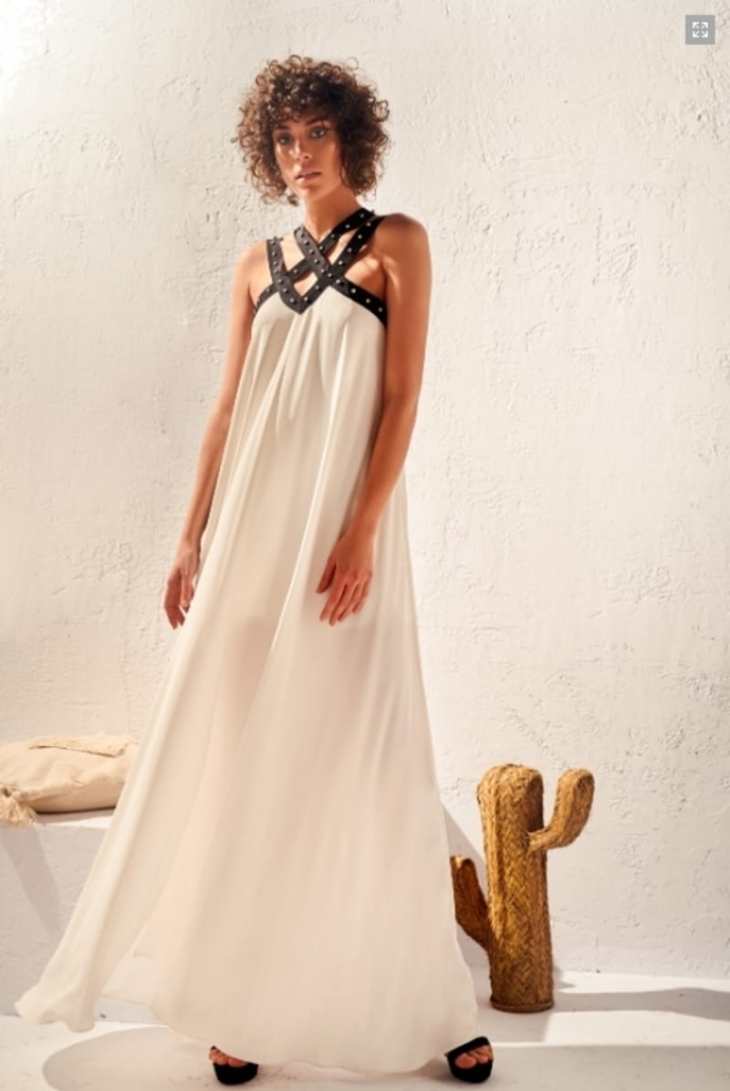 Charlotte — robe longue fluide mousseline bretelles strass