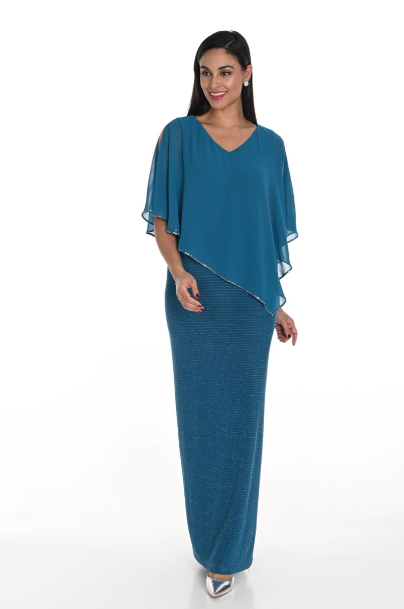 Ornia — robe longue droite cape boléro strass décolleté V