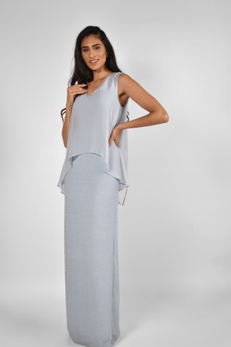 Sophia — robe longue droite cape mousseline strass