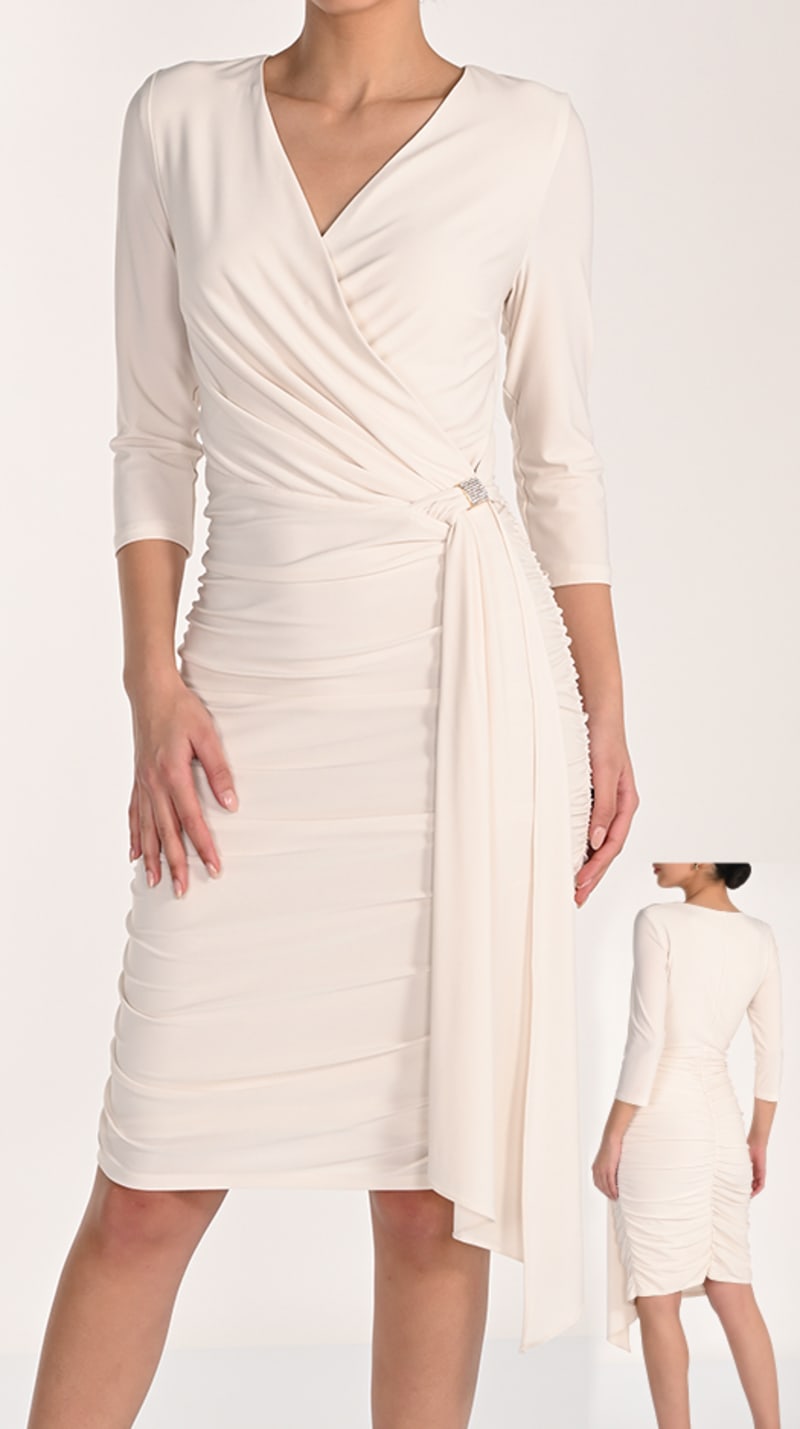 Sixtine - Robe midi drapée à manches 3/4