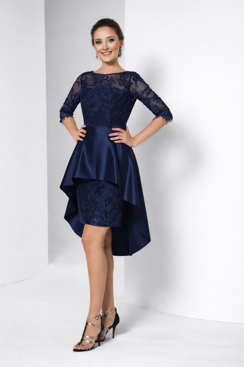 Louise — robe cocktail courte manches longues dentelle jupe amovible volants