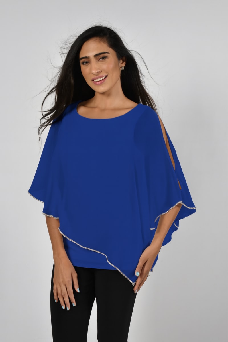 Top Donatienne boléro fluide mousseline bordé de strass argent