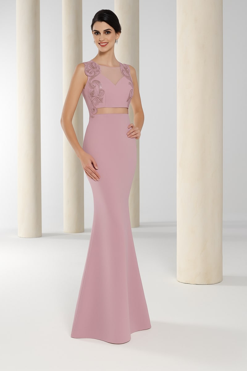 Armèle — robe longue fourreau haut dentelle et crêpe dos nu