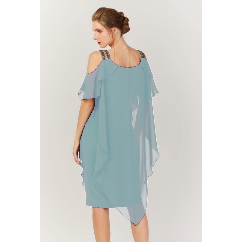 Ivy — robe cocktail courte droite voile mousseline strass