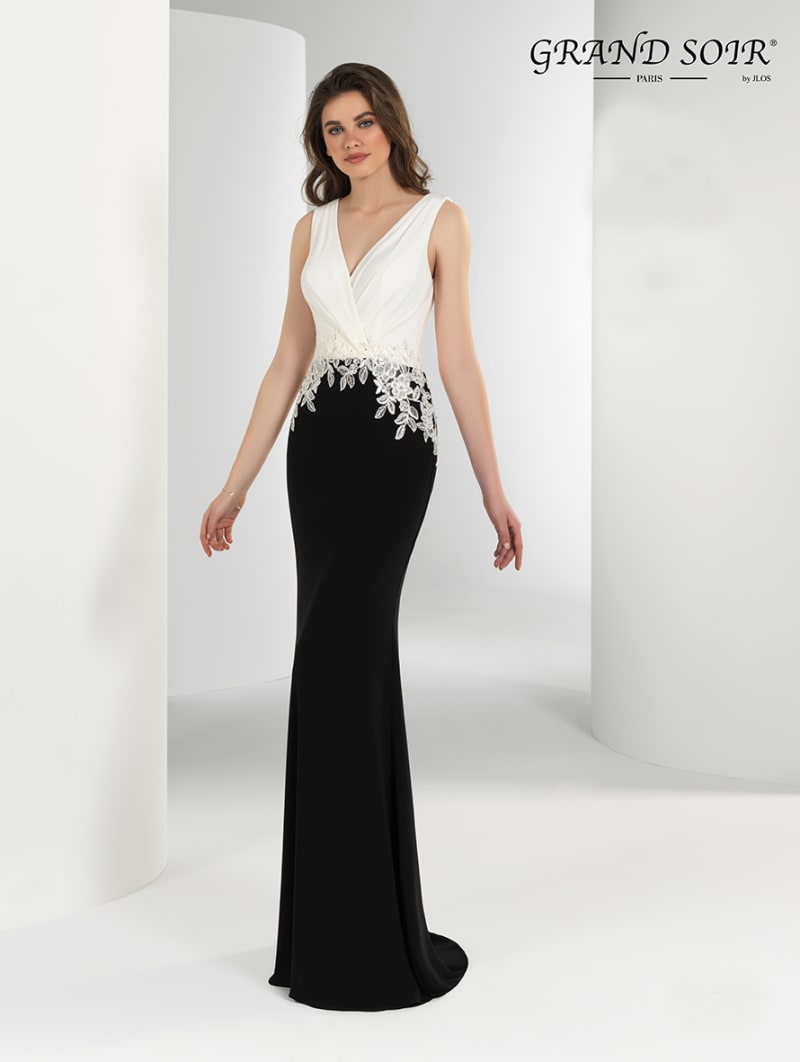 Maurane — robe soirée longue fourreau bicolore dentelle strass