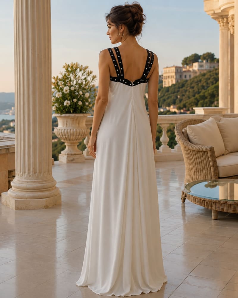 Charlotte — robe longue fluide mousseline bretelles strass