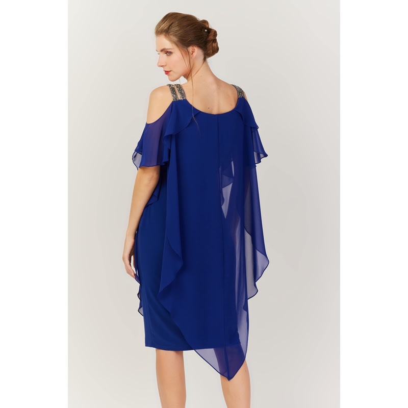 Ivy — robe cocktail courte droite voile mousseline strass