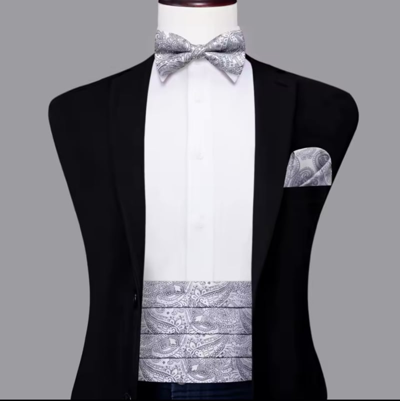 Ensemble ceinture de smoking + nœud papillon + pochette fantaisie