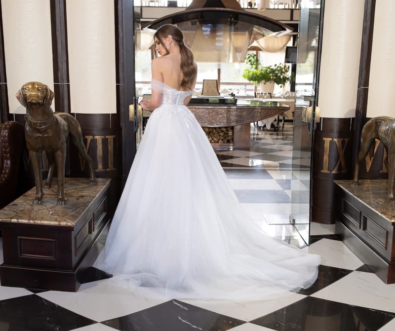 Ronald — robe de mariée longue bustier tulle dentelle paillettes traine