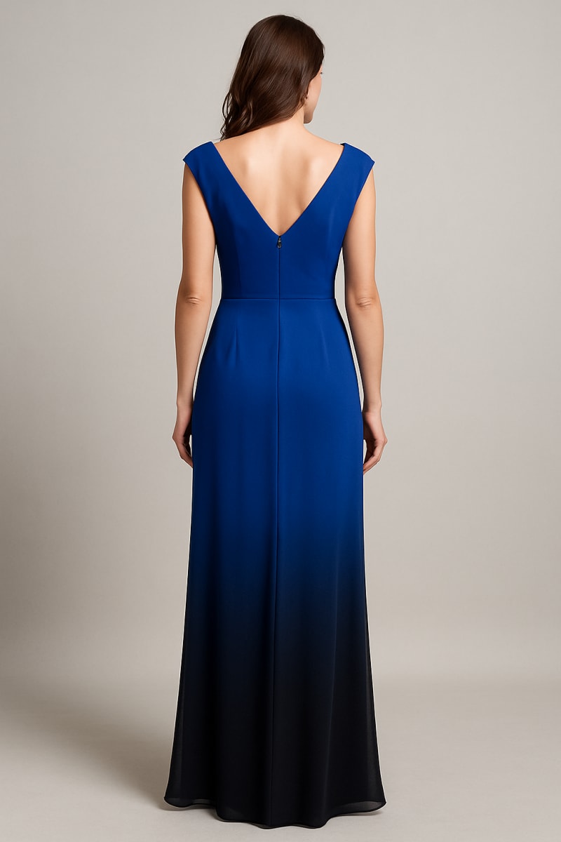 Oceane — robe longue bleu royal dégradé drapé perles amovibles