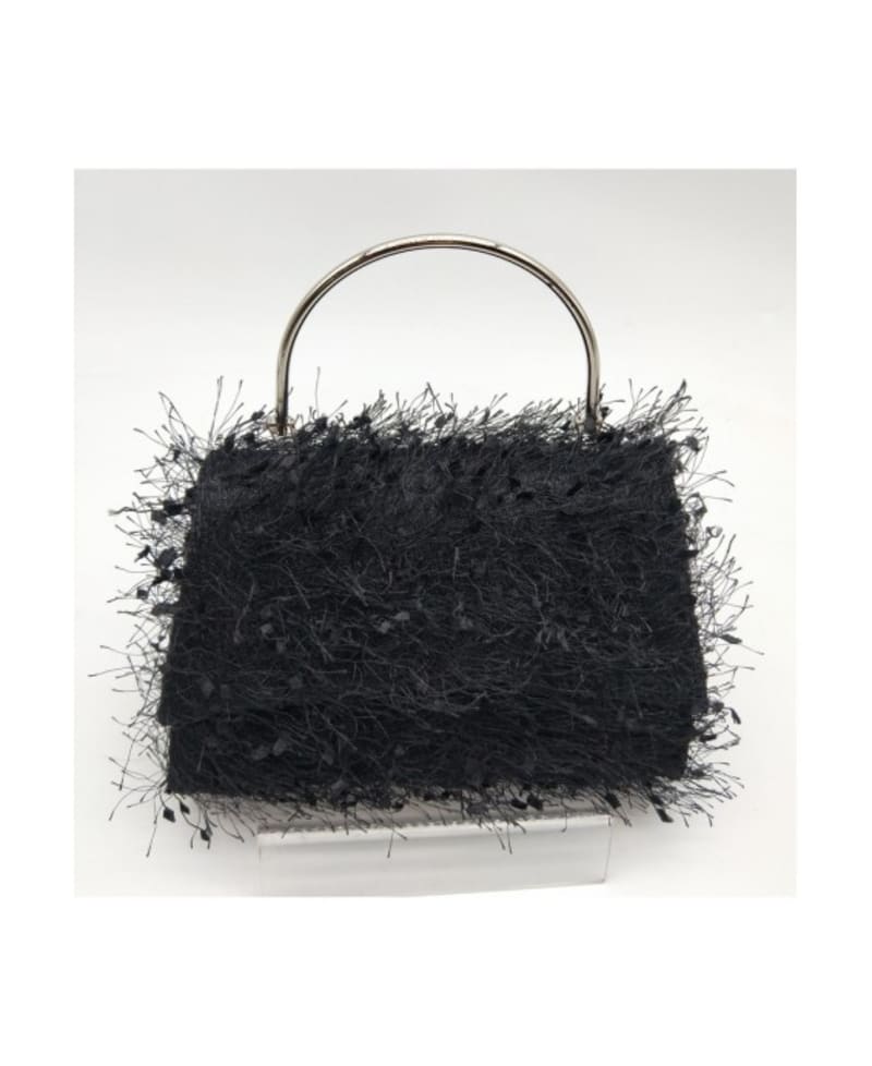 POCHETTE BXQ-278 pochette rigide textile fantaisie effet plume anse métallique dorée