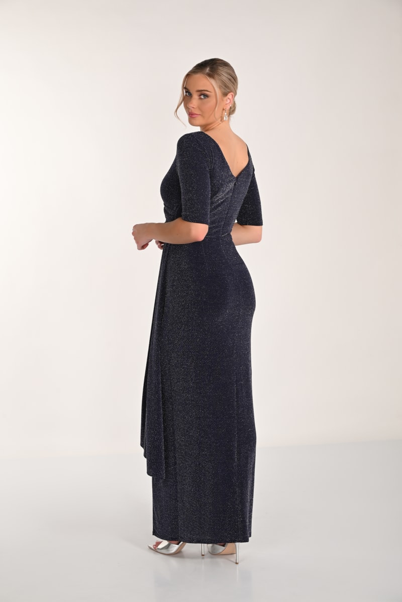Minerva — robe longue maille stretch pailletée drapé taille