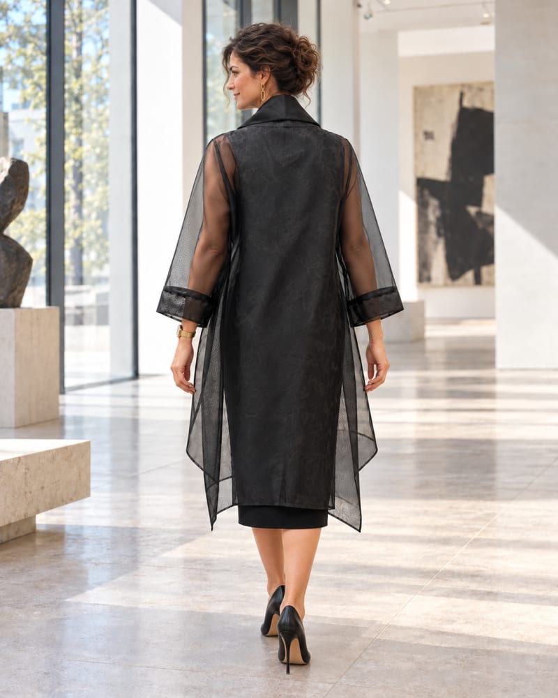Veste longue en organza – col châle et manches transparentes