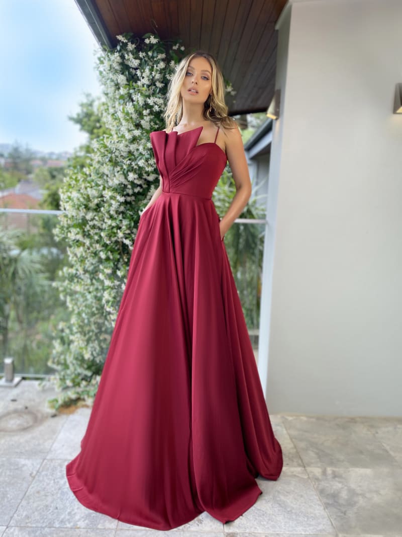 Dila — robe longue bustier plissé jupe évasée avec poches