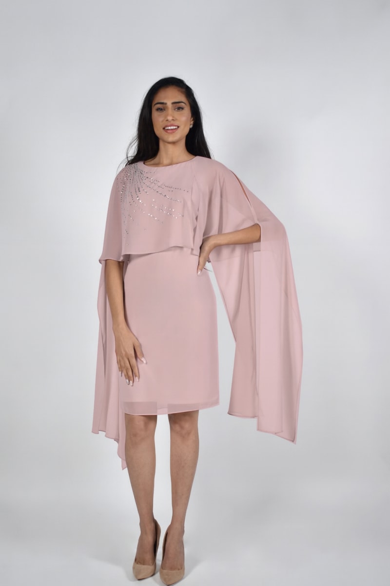 Briana — robe courte coupe droite avec boléro mousseline et clous argentés