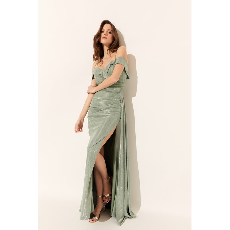 Elsa — robe longue fourreau bustier épaules dénudées paillettes