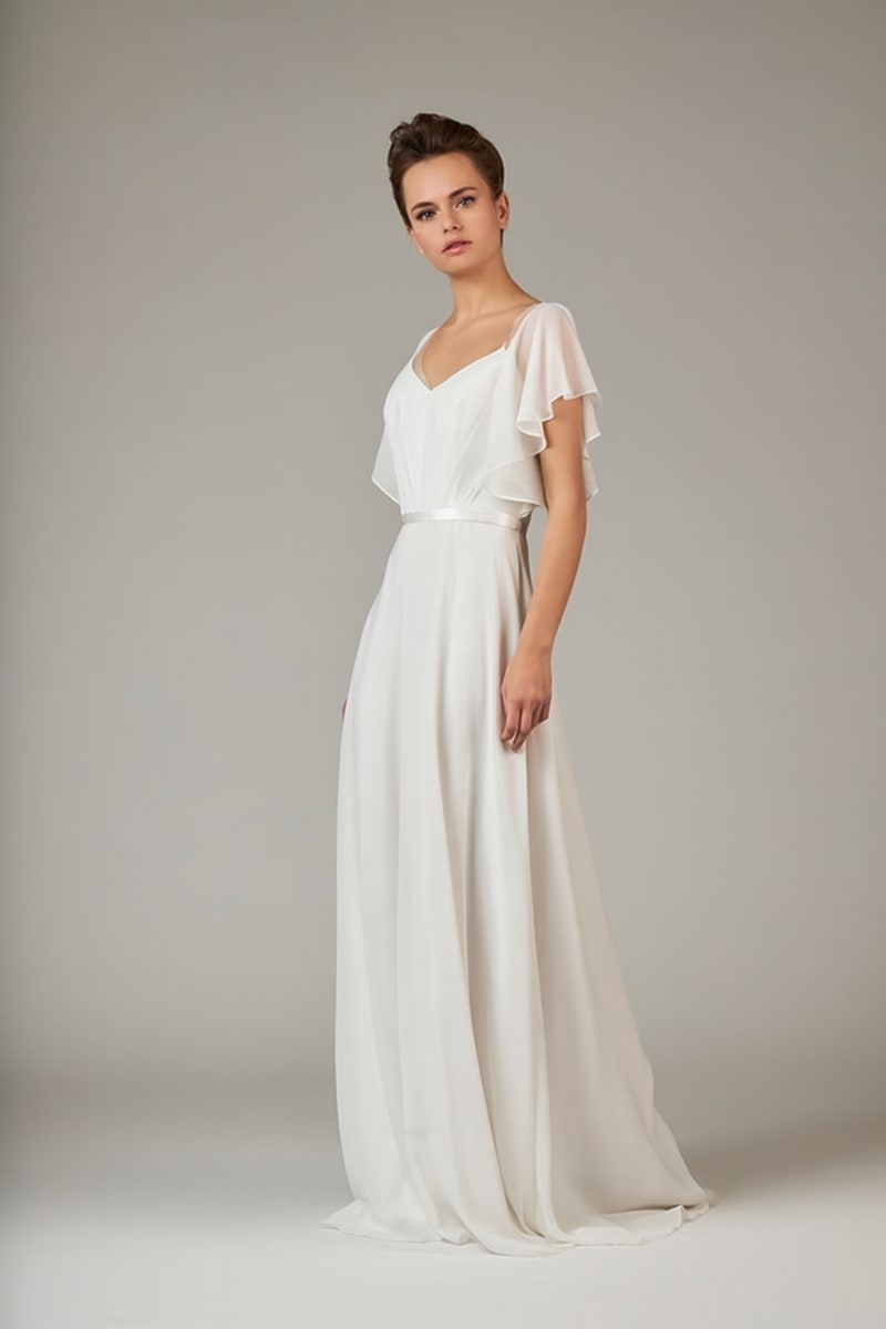 Arlinda — robe longue mousseline fluide décolleté V ceinture satin