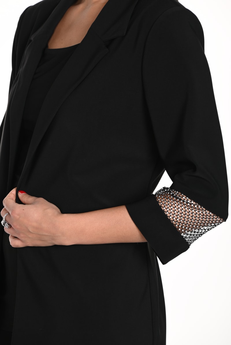 Veste Lila tailleur souple col cranté strass argenté