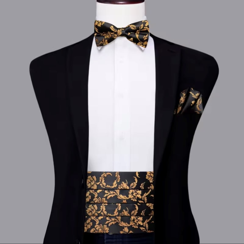 Ensemble ceinture de smoking + nœud papillon + pochette fantaisie