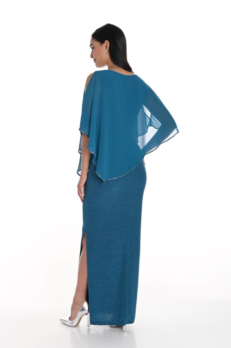 Ornia — robe longue droite cape boléro strass décolleté V