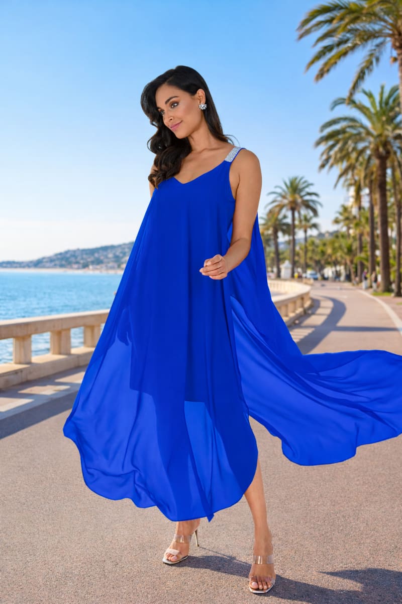 Ysalis — robe cocktail voilages doublure courte bretelles strass décolleté V