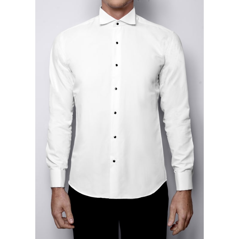 Chemise boutons noirs col cassé 1910 blanche