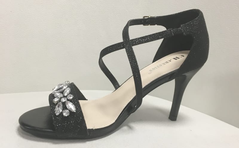 Elodine — sandales noires brillantes pailletées strass talon 8 cm