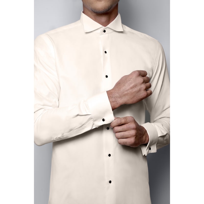 Chemise boutons noirs col cassé 1910 beige Taylor fit poignets mousquetaire