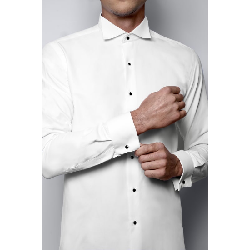 Chemise boutons noirs col cassé 1910 blanche