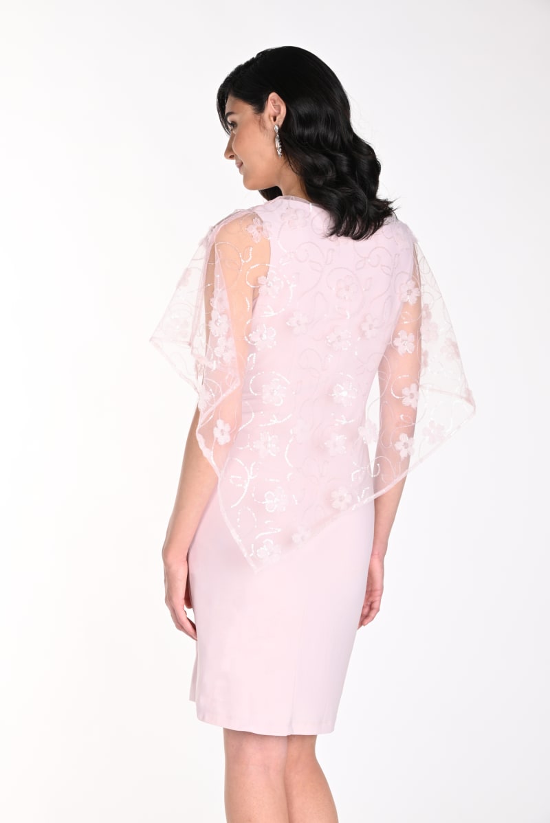 Mélanie — robe droite cape tulle fleurs sequins