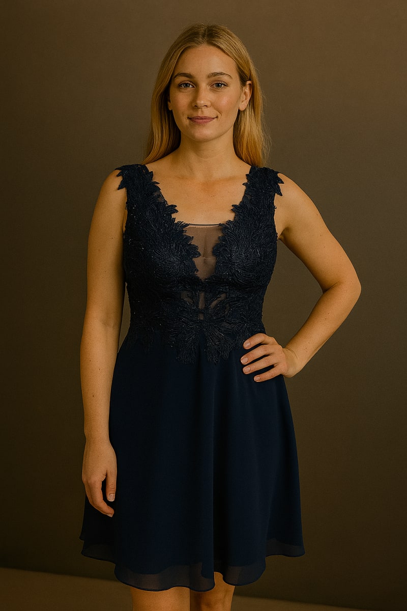 Mélissande — robe courte dentelle mousseline décolleté V strass