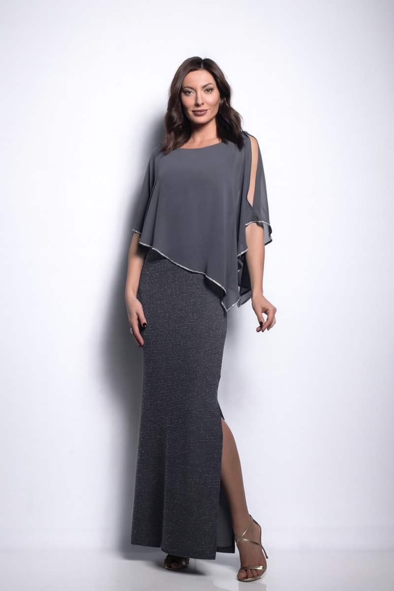 Aleyna — robe longue droite cape mousseline strass fente