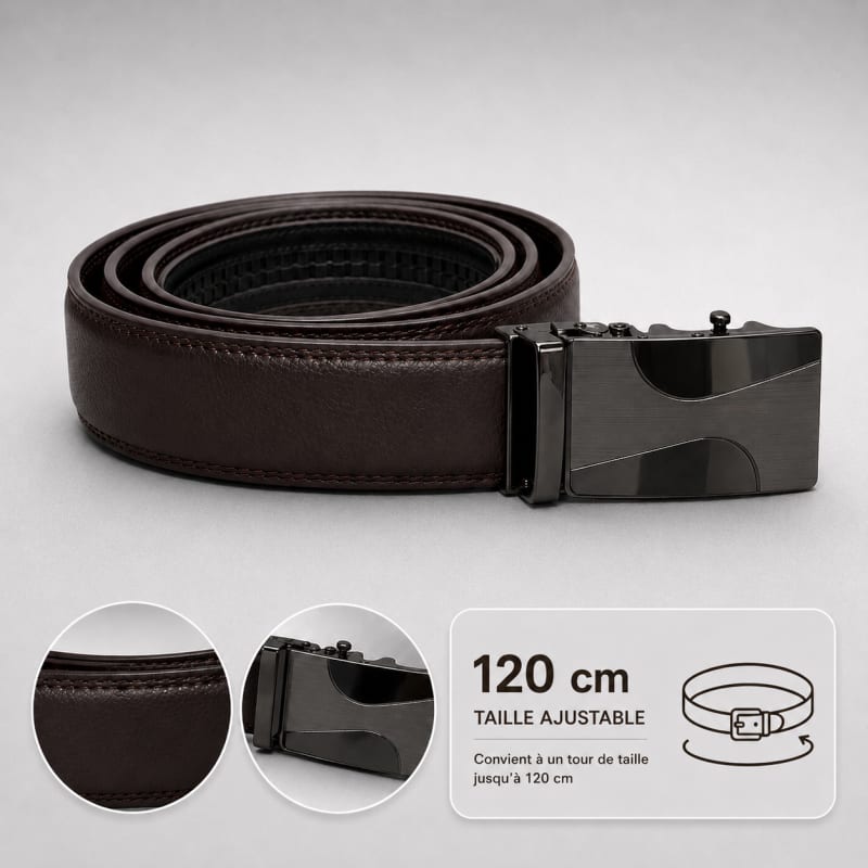 Ceinture simili cuir marron foncé grainé