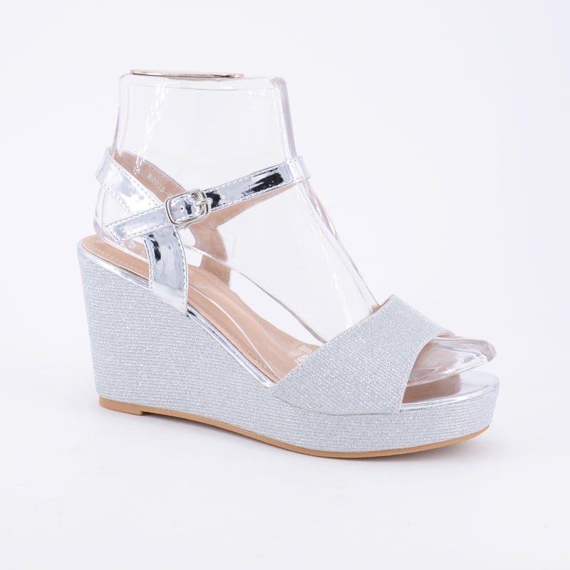 Bettina — sandales compensées paillettes bride cheville effet miroir