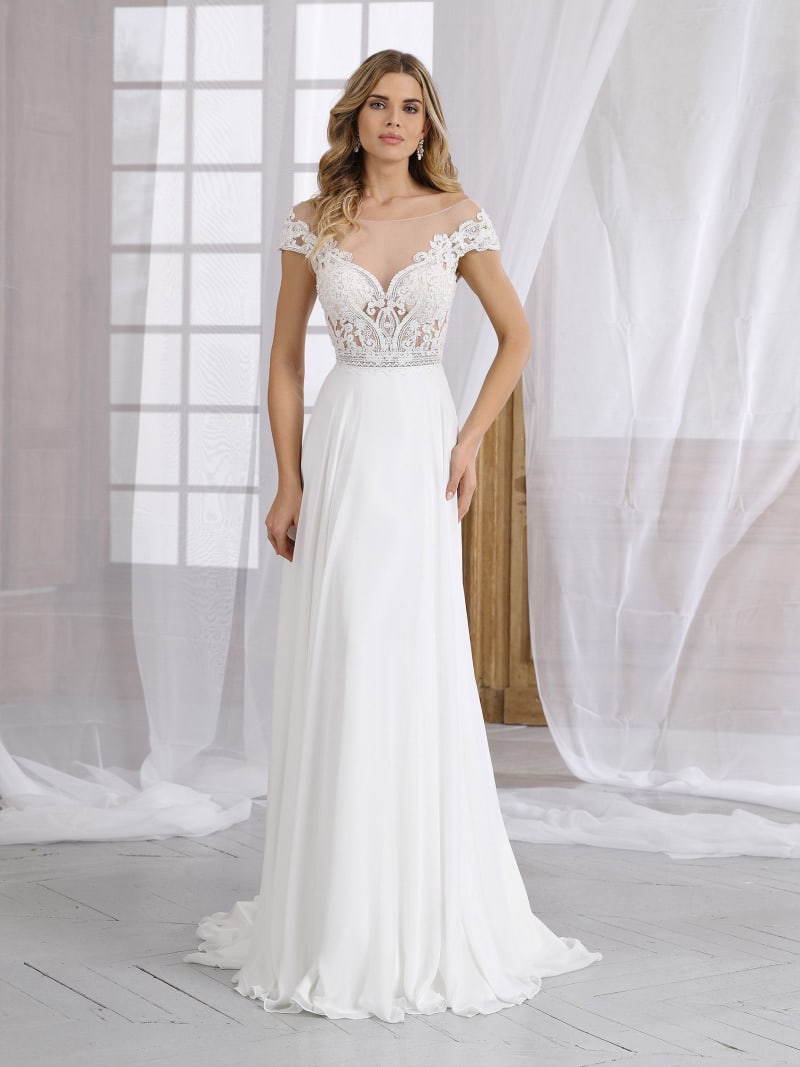 Azora — robe de mariée fluide dentelle perles sequins