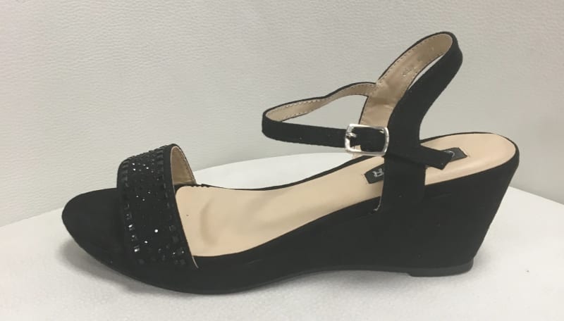 Elvie — sandales compensées daim noir strass talon 4 cm